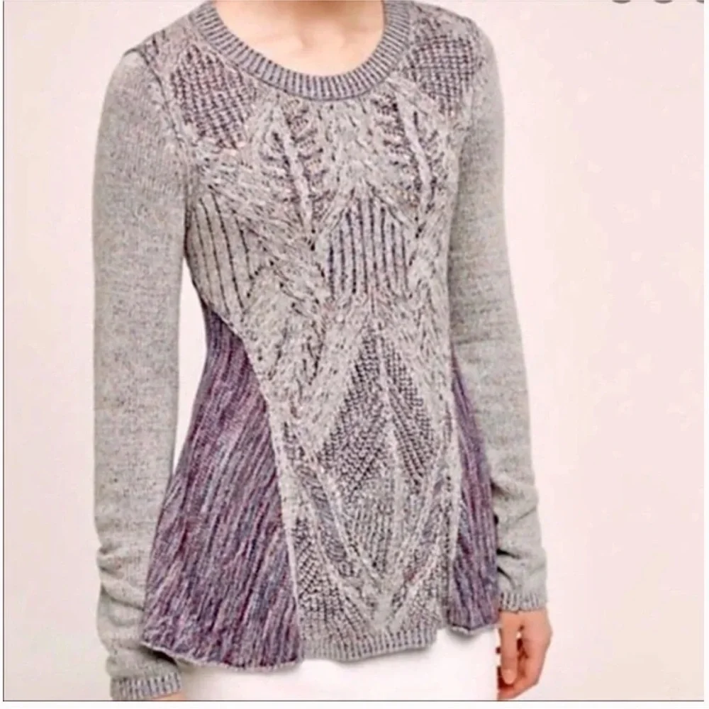 Anthropologie MOTH Anita Mixed Cable Knit Swing Sweater Linen Cotton Blend